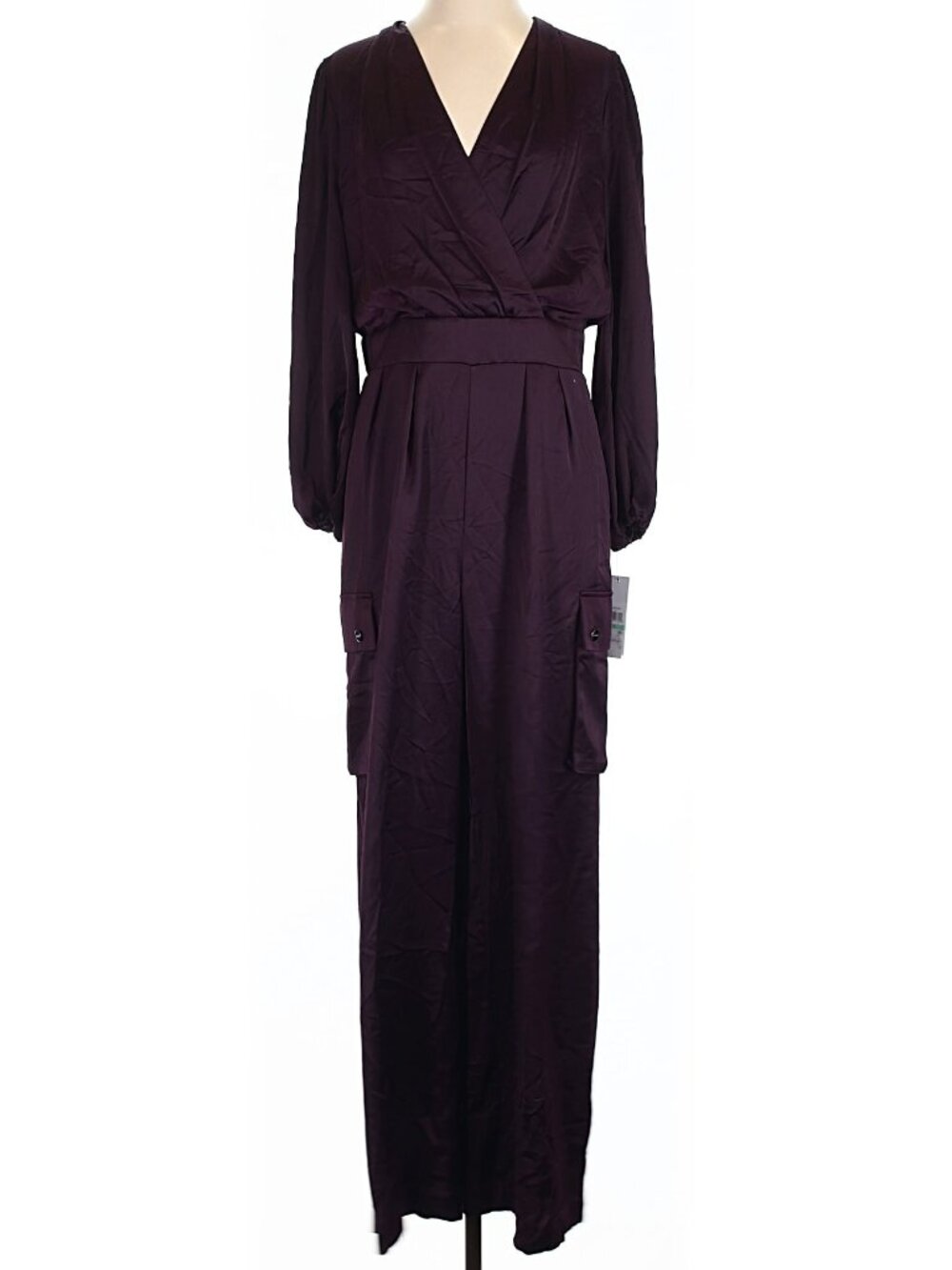 NWT DKNY Raisin Burgundy Long-Sleeve Cargo Pocket Jumpsuit Size 8